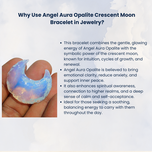 Enchanting Krystals Angel Aura Opalite Crescent Moon Bracelet – Chakra Healing Gold Chain Jewelry for Inner Peace, Emotional Balance, Spiritual Insight – Handmade Rose Gold Bracelet for Women & Men