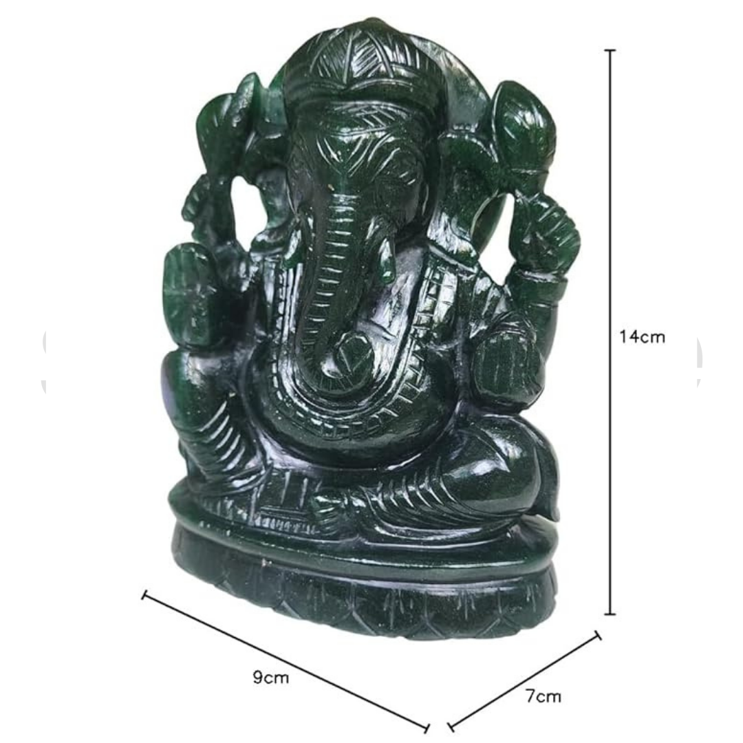 Soulwise Jade Ganesha Idol – 14 cm | Hand-Carved Green Jade Ganpati Statue for Prosperity, Healing & Heart Chakra Energy