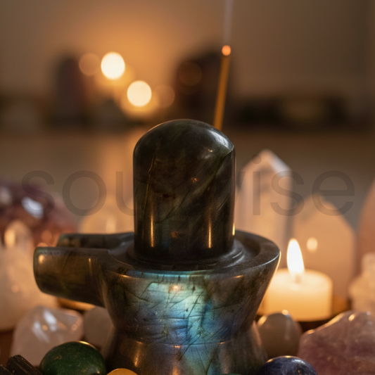 Labradorite Shivling, 1.240 kg Hand-Carved Crystal Shivling, Spiritual Decor, Protection & Meditation