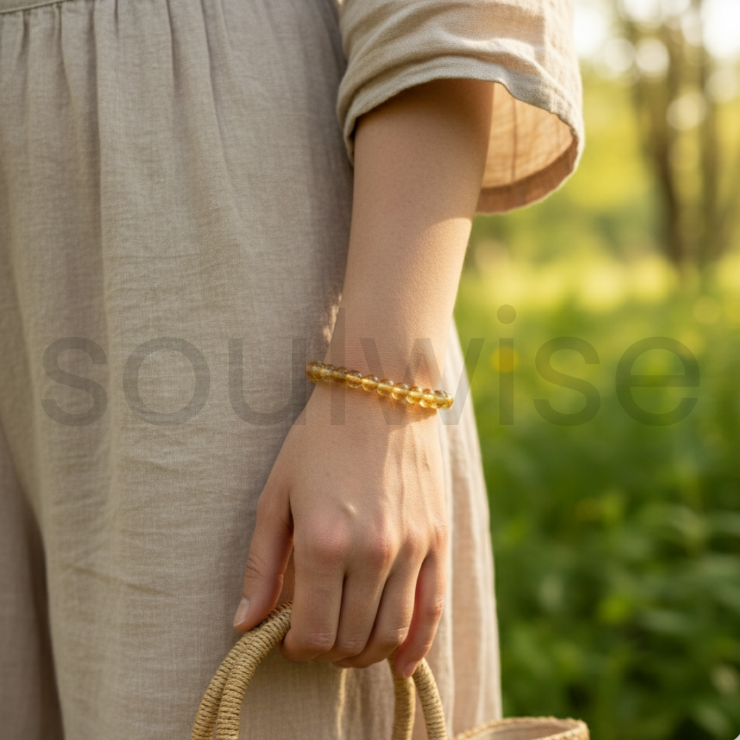 Citrine 8mm Bracelet – Natural Crystal Beads for Positivity, Abundance, and Healing Energy