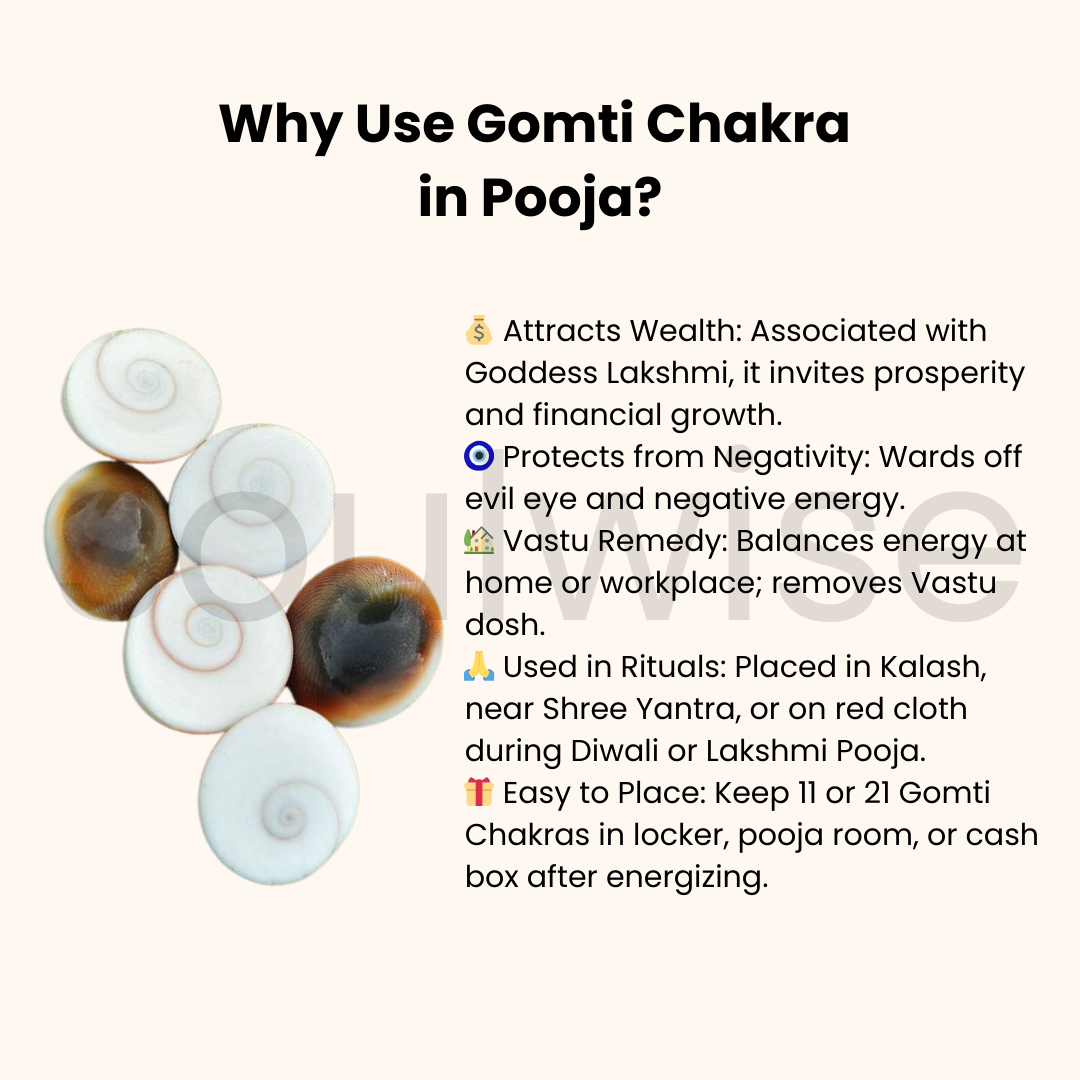 Diwali Spiritual Combo – Gomti Chakra (Set of 5) + Kamal Gatta Mala + Energized Shree Yantra (1 Inch) | Vastu Pooja Gift for Wealth, Prosperity & Protection