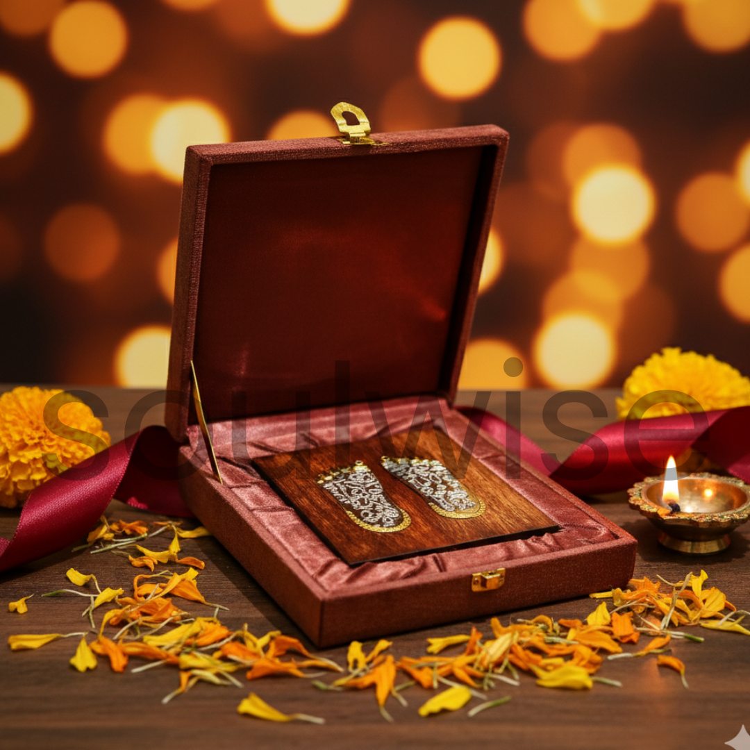 Soulwise Diwali Special Laxmi Charan Paduka | Silver & Gold-Plated Divine Footprints for Wealth & Prosperity | Auspicious Puja Decor for Home, Mandir & Gift.