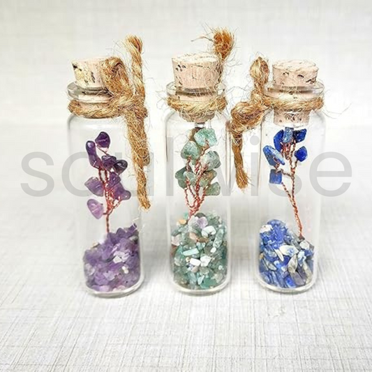 Crystal Wish Bottle with Tree of Life Symbol,Manifest Success, Wealth & Abundance, Set of Amethyst, Green Aventurine, Lapis Lazuli,
