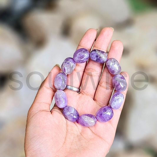 Soulwise Natural Amethyst Tumble bracelet for good relationship, happiness, health, and wealth, healing Crystal for Peace, Chakra Healing, and balancing