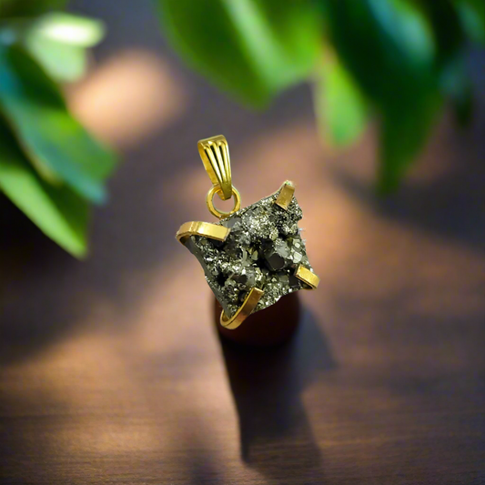 Raw Pyrite Pendant, Certified Crystal for wealth & protection