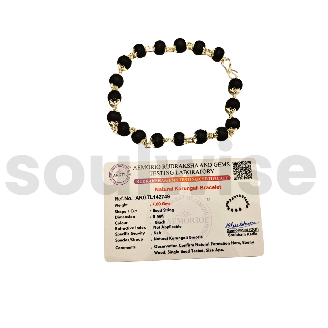 Karungali Bracelet for Men & Women | 8mm Natural Ebony Wood Beads | Silver Plated Caps | Siddha Spiritual Protection Bracelet