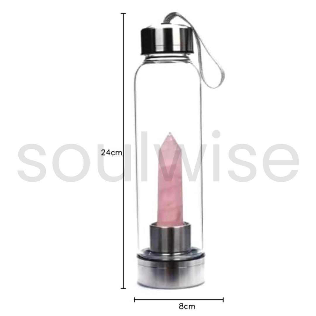 Rose Quartz Crystal Water Bottle, Crystal Elixir Water Bottle 500 ml