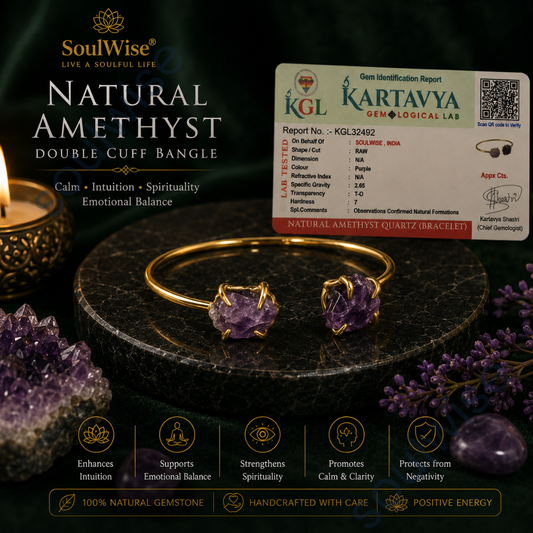 Double Cuff Raw Amethyst Bangle – Natural Healing Crystal Bracelet for Peace, Intuition, Spiritual Growth & Chakra Balance