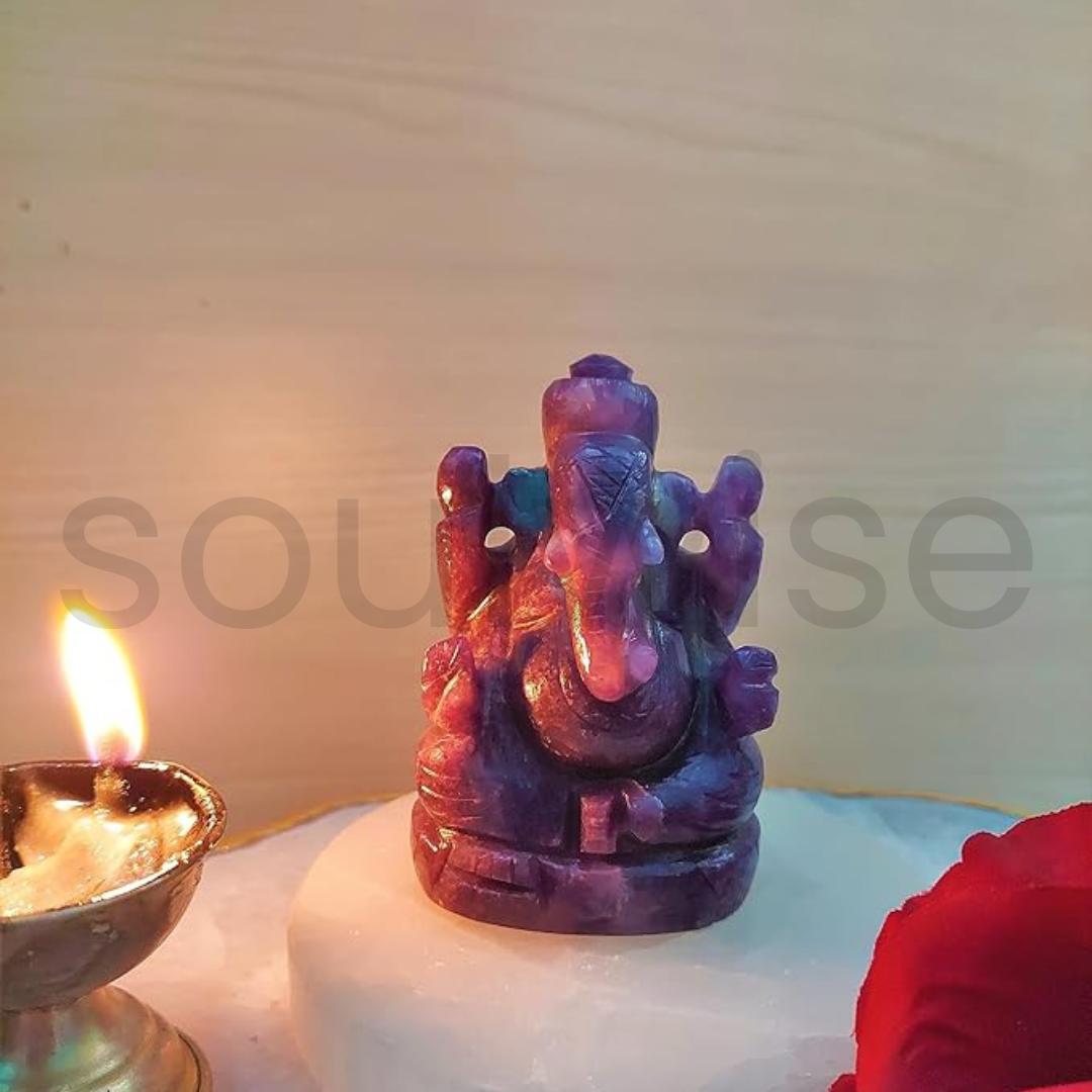 Soulwise Healing Amethyst Ganesha 2.5" for Peace, Success, Wealth and Happiness, Diwali Gift, Decor.