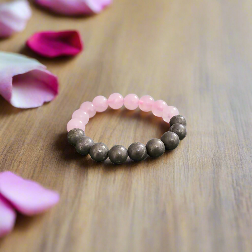Rose Quartz & Pyrite combine Crystal Bracelet