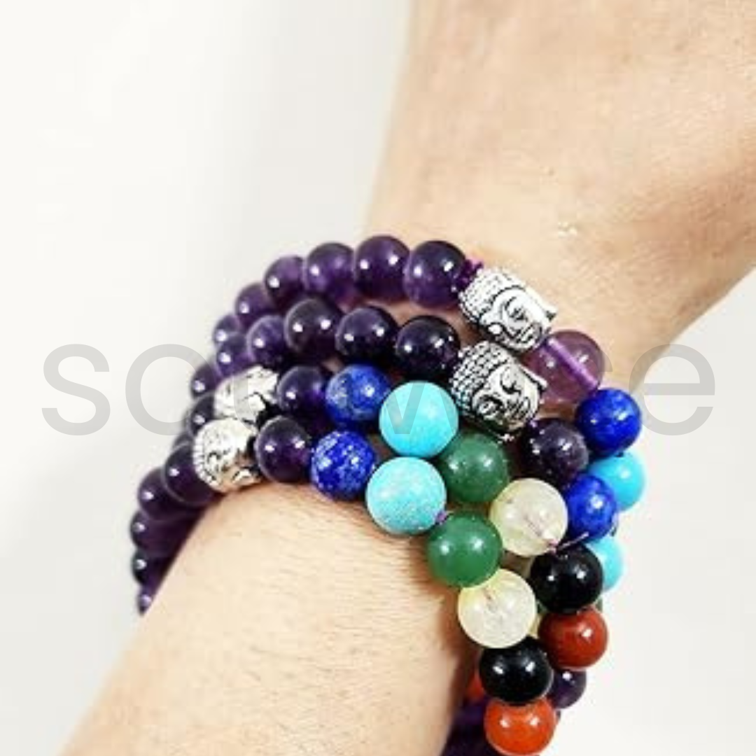 7 Chakra Healing Crystals Bracelet – Natural Amethyst Beads with Buddha Charm.