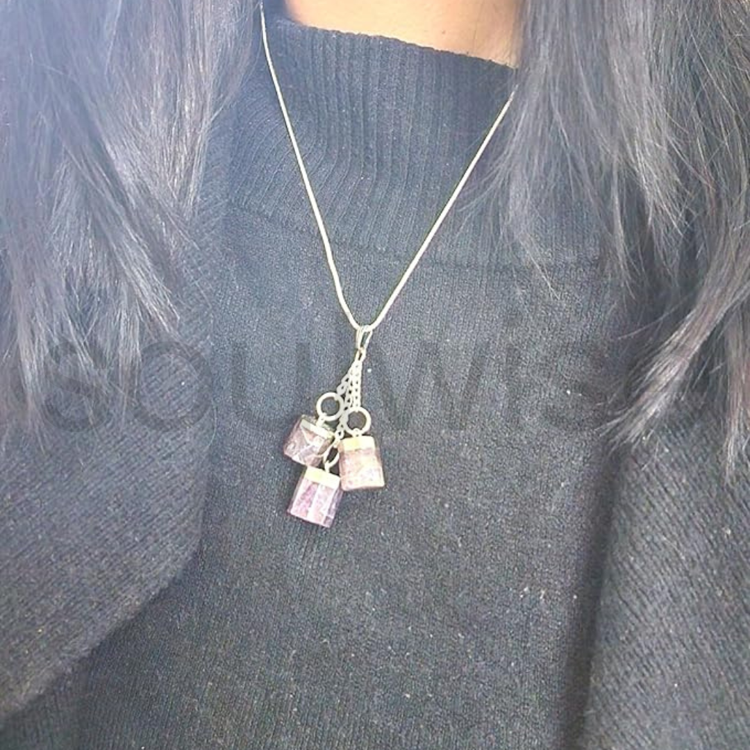 Amethyst Three-Bottle Wish Pendant Necklace – Natural Crystal Chips in Mini Glass Bottles for Healing, Manifestation & Gift -Without Chain