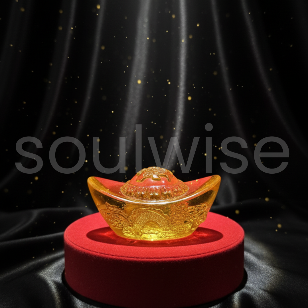 Golden Citrine Glass Ingot for Wealth & Business Success | Feng Shui & Vastu Remedy