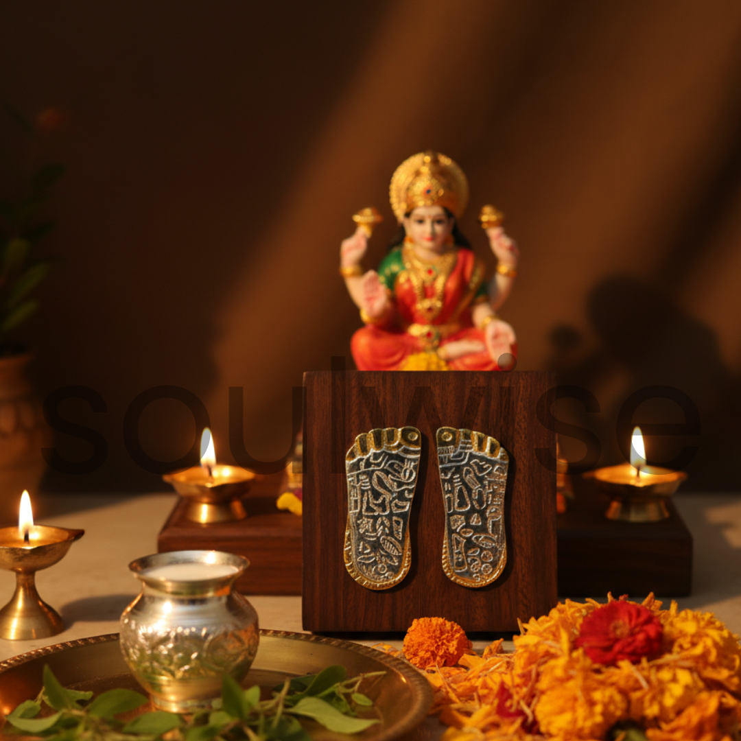 Soulwise Diwali Special Laxmi Charan Paduka | Silver & Gold-Plated Divine Footprints for Wealth & Prosperity | Auspicious Puja Decor for Home, Mandir & Gift.
