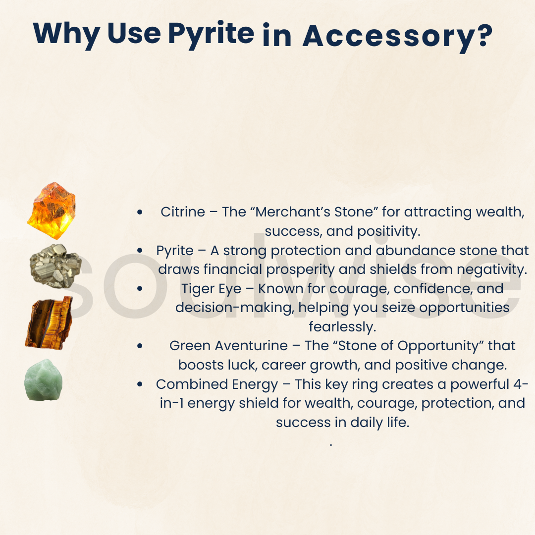 Soulwise Money Magnet Natural Crystal Chips Keychain – Citrine, Pyrite, & Green Aventurine Healing Crystal Key Ring for Wealth, Abundance & Positive Energy