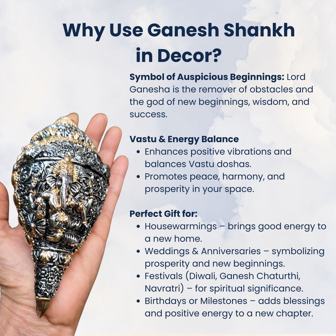 Antique Ganesh Shankh for Pooja, Gifting & Decor Showpiece, 5", 680g