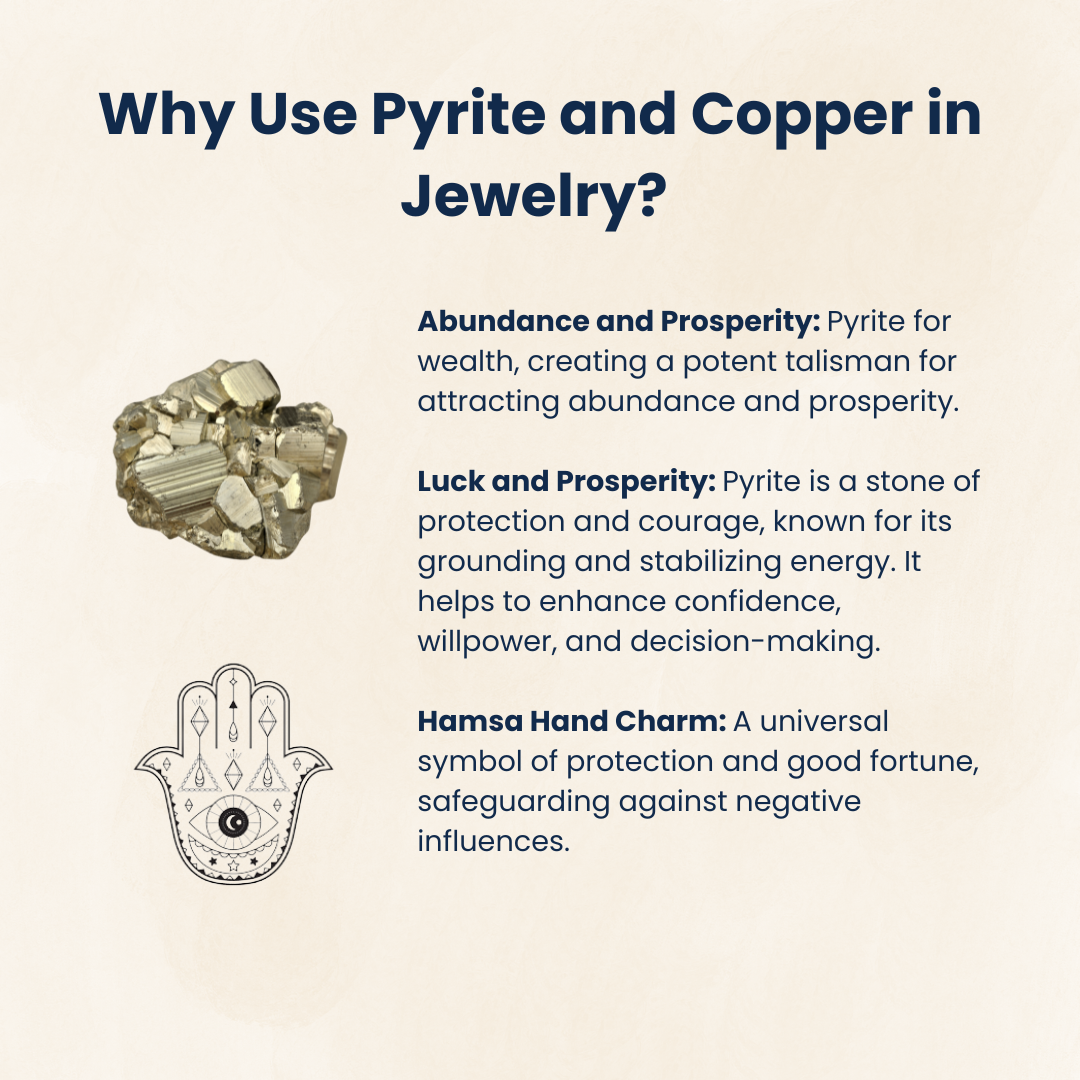 Pyrite Ring with Hamsa Hand Charm, Adjustable Unisex