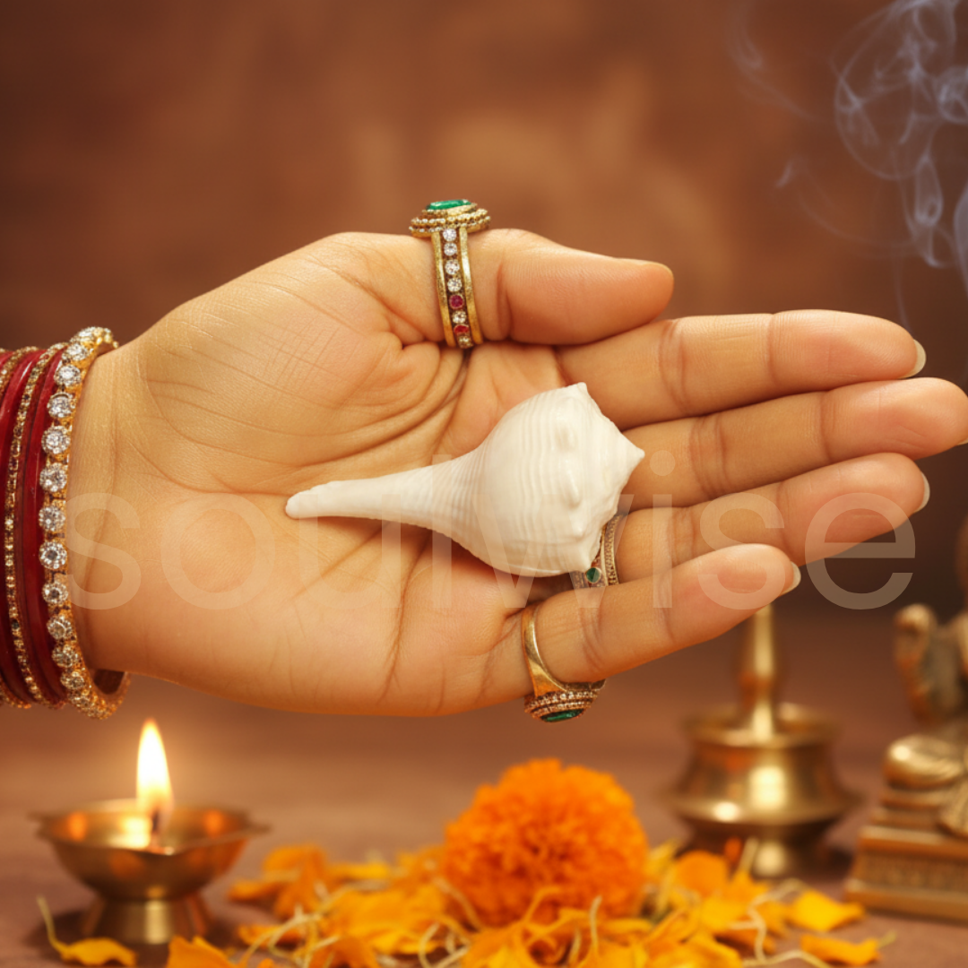 Dakshinavarti Shankh – 2 Inch Right-Handed Natural Conch Shell for Puja, Vastu, and Lakshmi Sadhana | Auspicious Hindu Spiritual Item for Home Temple & Wealth Rituals