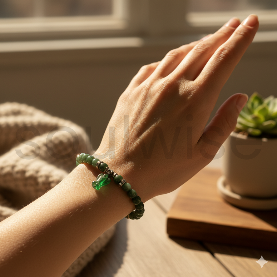Green Aventurine Bracelet with Angel Charm – Natural Crystal Beads for Luck, Prosperity & Healing – Stretch Bracelet for Women & Men – Spiritual Gift Jewelry