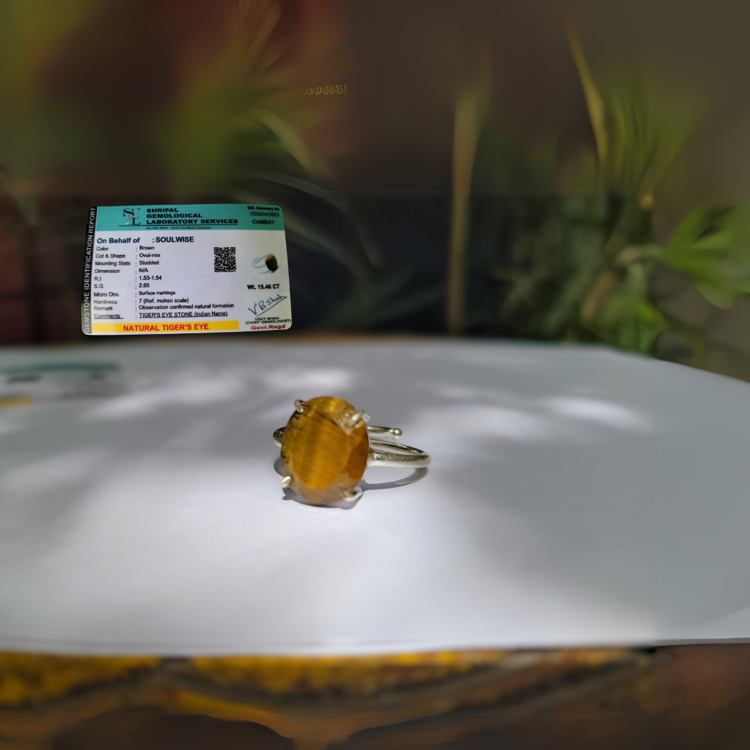 Tiger Eye Gemstone Certified Ring, Adjustable