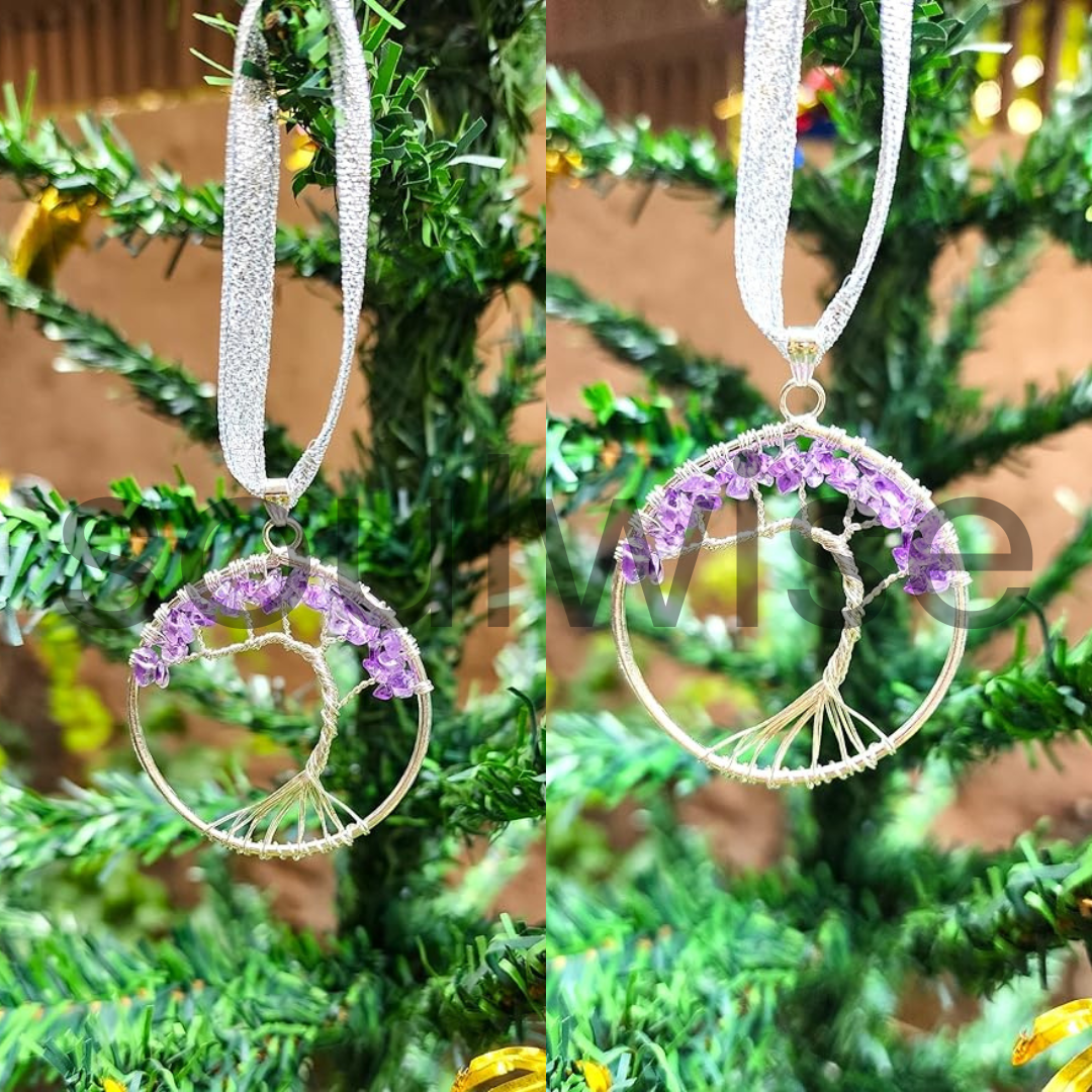 Amethyst Gemstone Tree Ornaments – Set of 2 | Crystal Healing Décor for Home, Office & Gifting