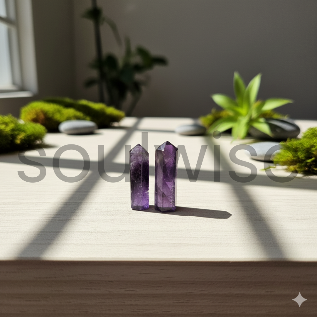 Set of 2 Amethyst Mini Crystal Pencil Points,Natural Gemstone Wands for Chakra Healing, Reiki, Crystal.