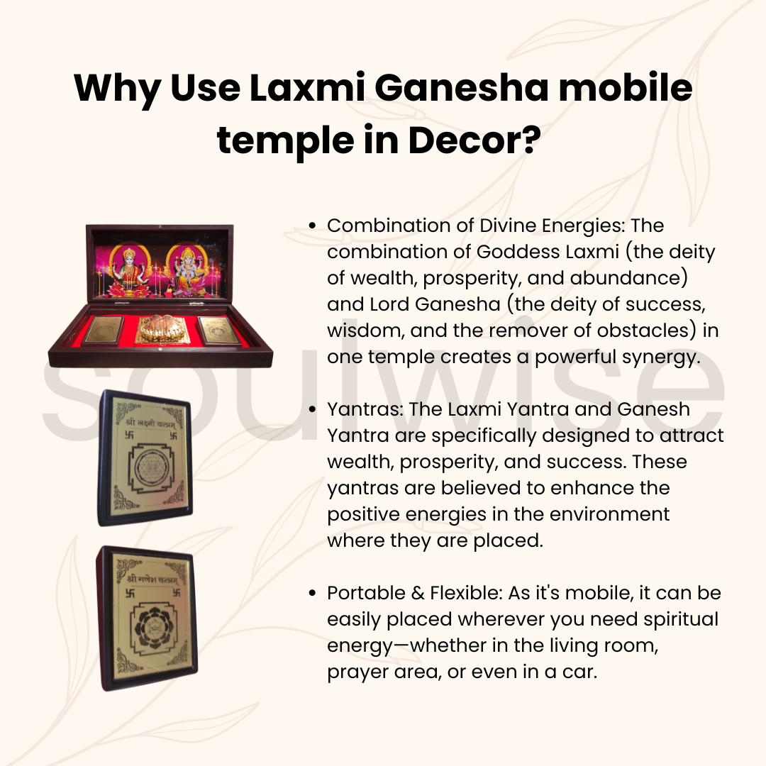Diwali Pooja Laxmi Ganesh Mandir & 4-Flame Crystal Diya Set.