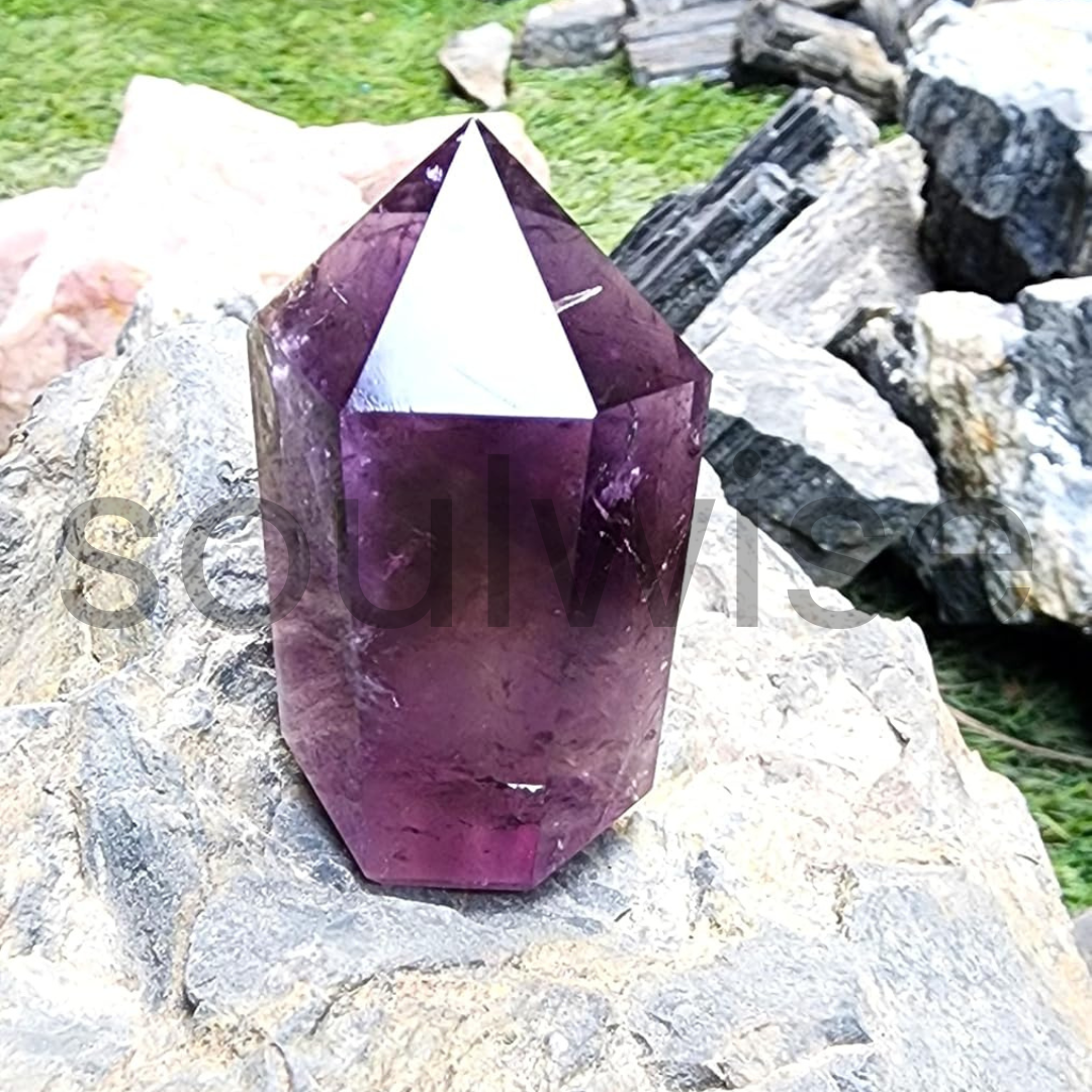 Soulwise Chevron Amethyst Tower – 380g Freeform Natural Crystal Point