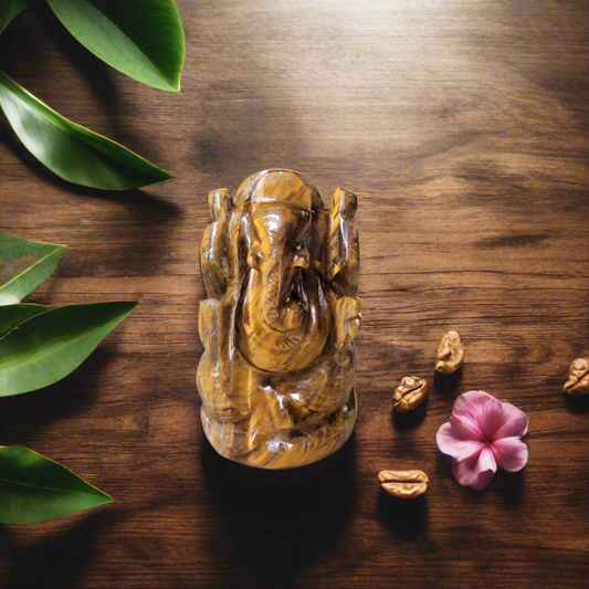 Tiger Eye Ganesha Idol – 5 cm | Hand-Carved Ganesh Statue in Natural Tiger Eye Crystal for Courage, Clarity & Protection