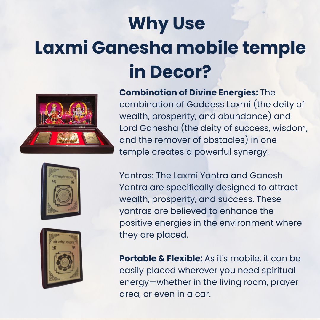 Diwali Spiritual Gift |Laxmi Ganesha Pocket Temple with Laxmi Yantra, Ganesh Yantra, & Charan, Gold Plated, 1 Piece 8"x5", Diwali Gift & Home Decor