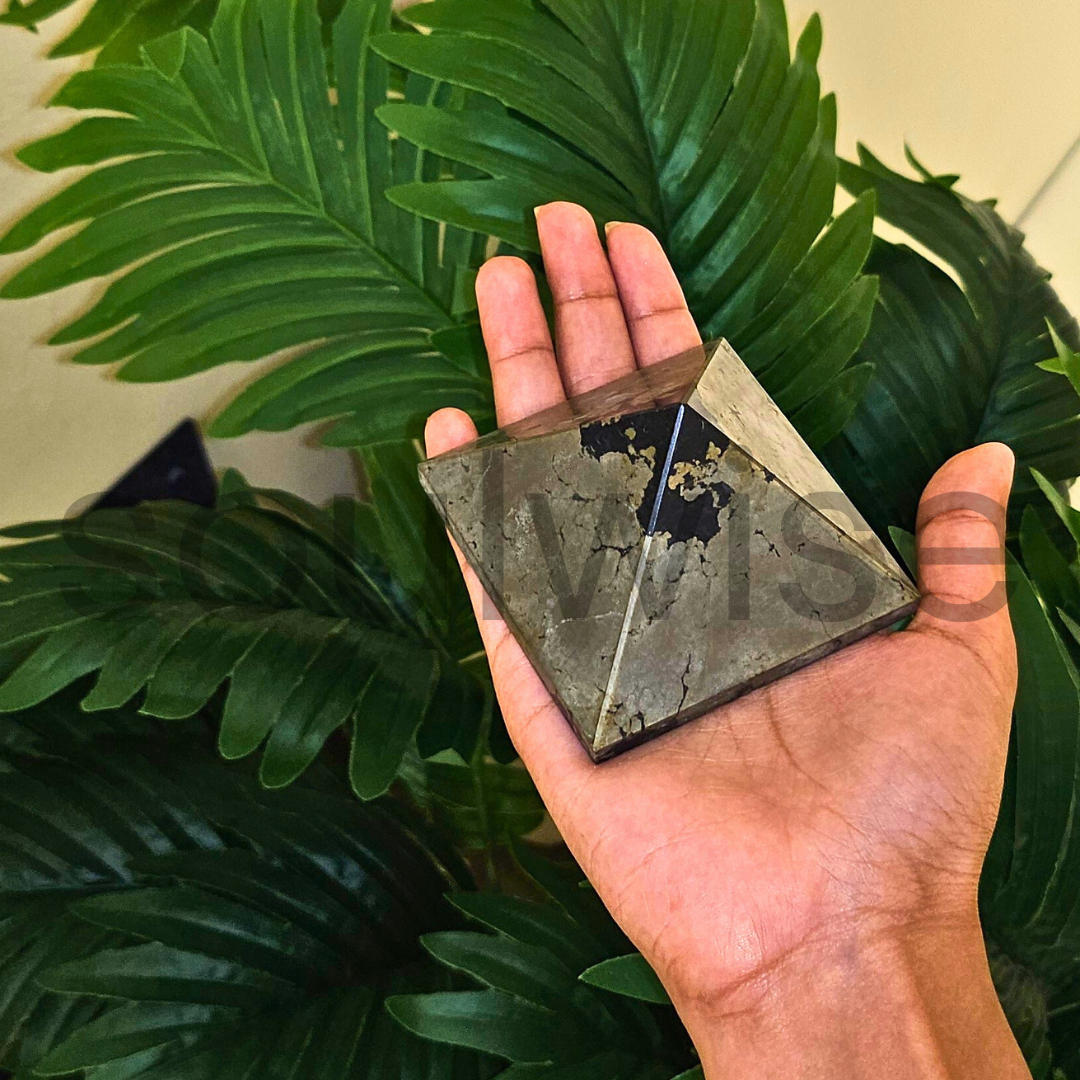 Soulwise Natural Pyrite Crystal Pyramid – Golden Energy Stone for Motivation, Focus & Harmonizing Spaces