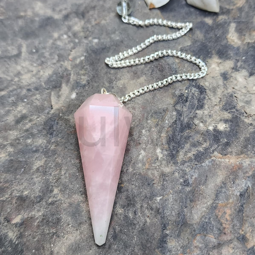 Soulwise Rose Quartz Faceted Dowsing Pendulum With Chain