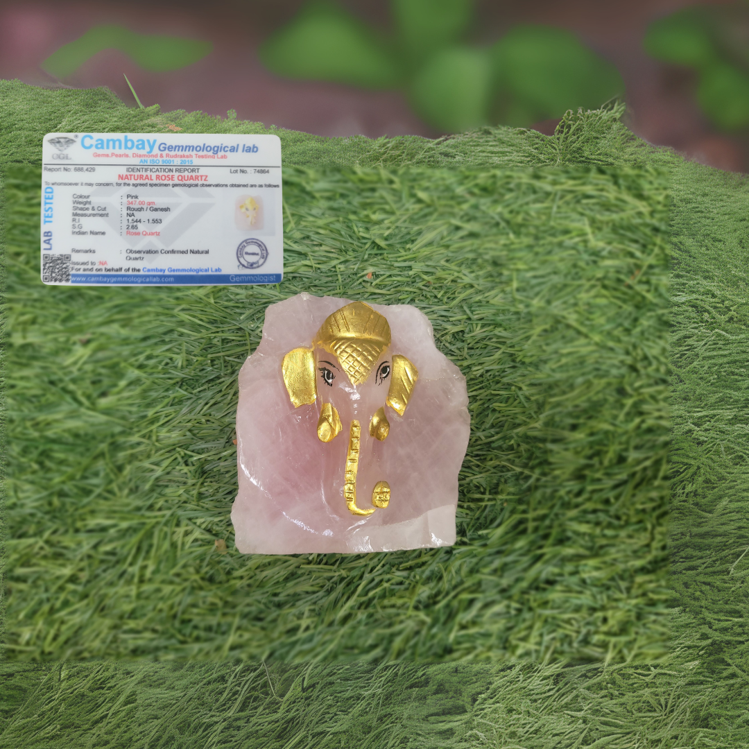 Rose Quartz Ganesha Hand Carved on a Rough Stone , 350-400g, Limited Stock