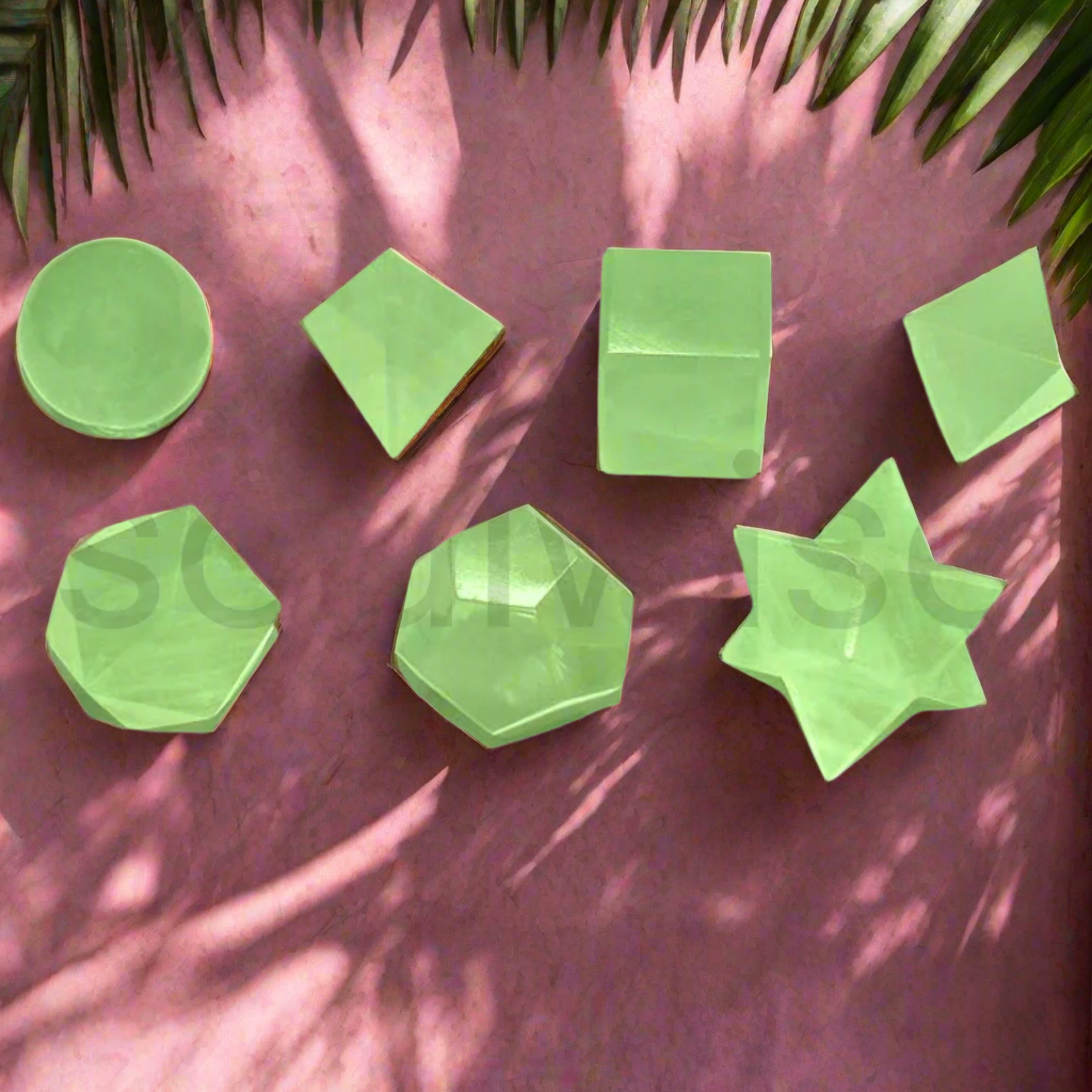 Soulwise Green Aventurine Sacred Geometry Set – 7-Piece Crystal Platonic Solids with Metatron’s Cube .