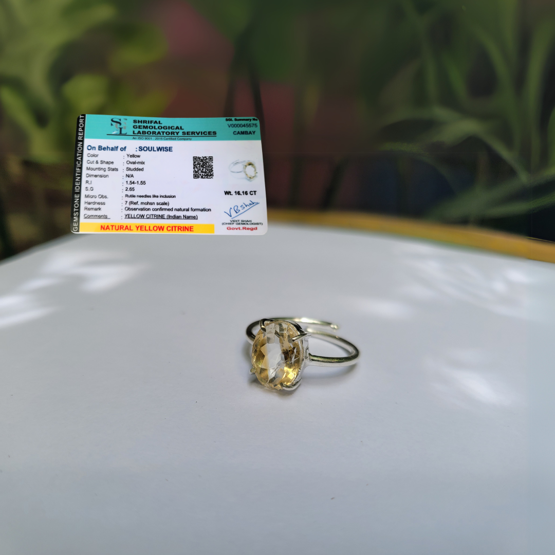 Citrine Gemstone Ring, Certified, Adjustable