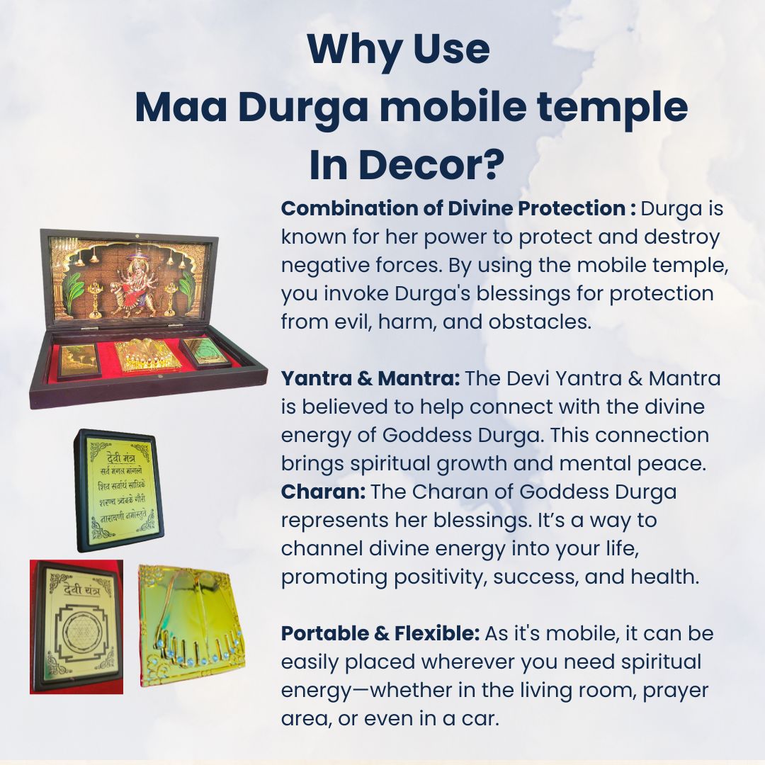 Maa Durga Pocket Temple with Devi Yantra, Mantra & Charan, Gold Plated, 1 Piece 8"x5", Navratri/Diwali Gift
