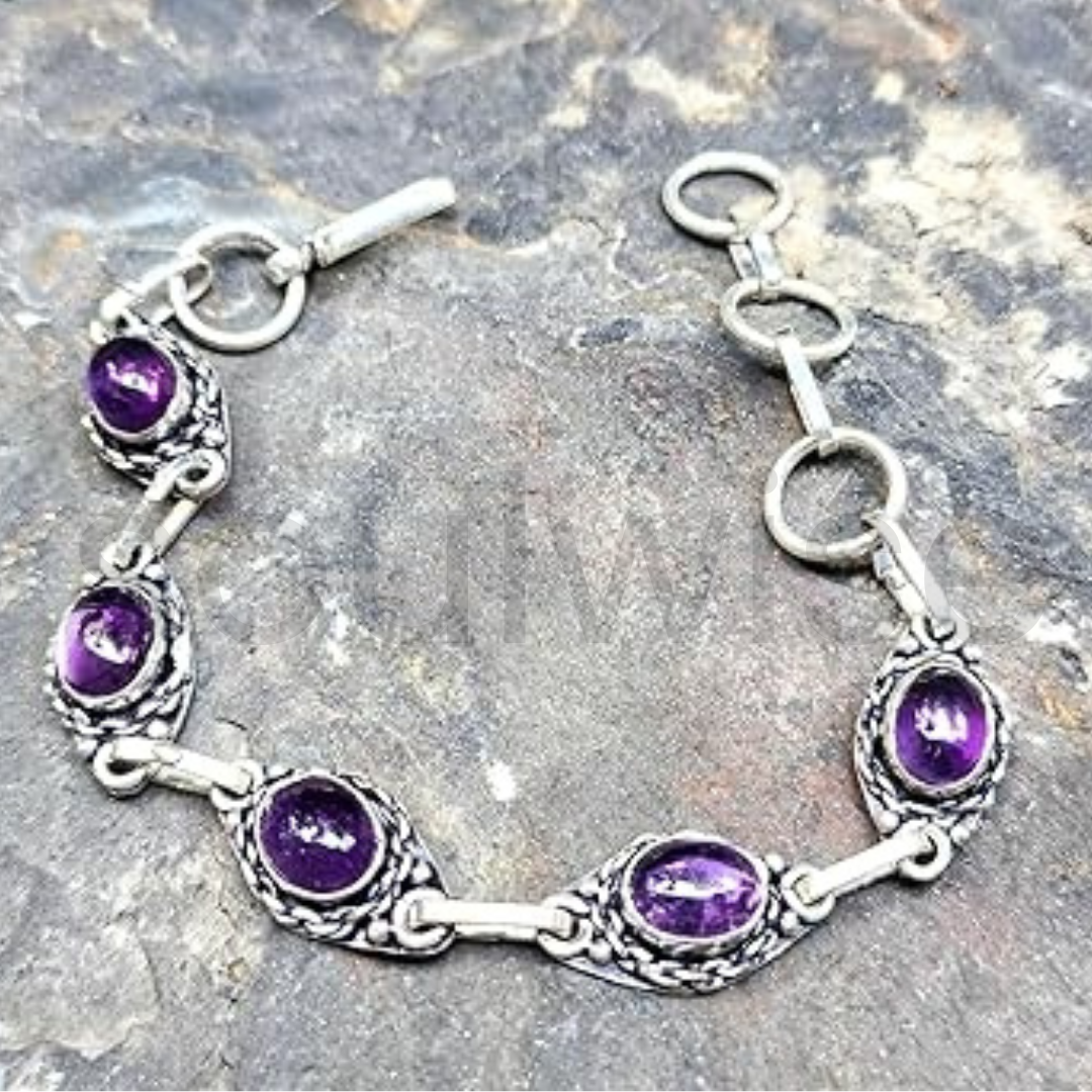 Amethyst Crystal Embedded Healing Bracelet – Natural Gemstone Energy Bracelet for Meditation, Stress Relief & Chakra Balancing