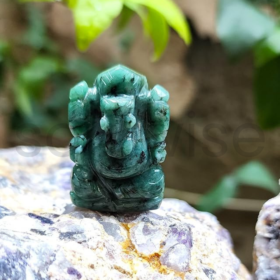 Soulwise Emerald Gemstone Ganesha Idol 74 ct. 3cm