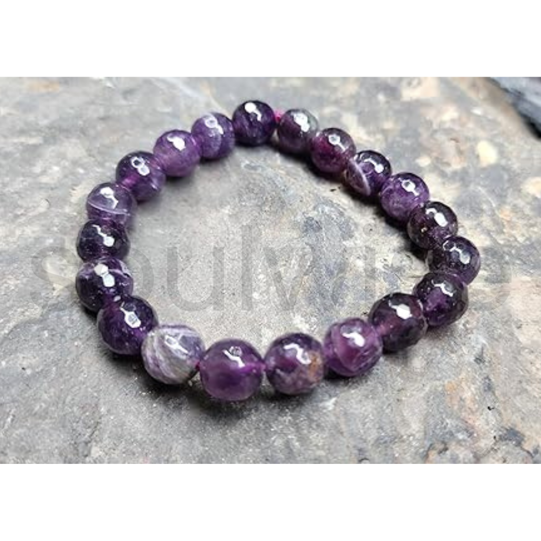 Amethyst Bracelet Faceted Beads 10mm, healing crystal reduce stress, promote peace
