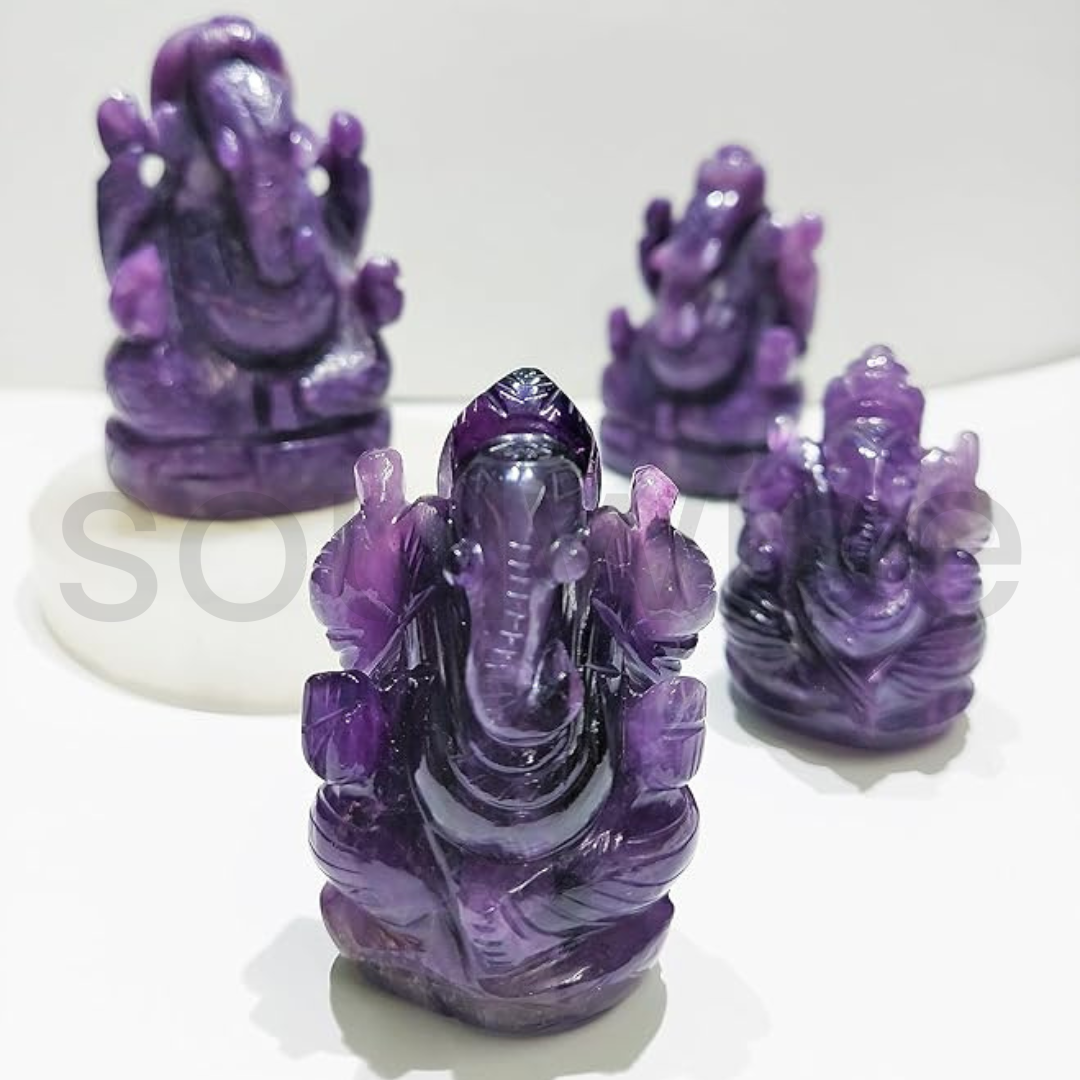 Soulwise Healing Amethyst Ganesha 2.5" for Peace, Success, Wealth and Happiness, Diwali Gift, Decor.