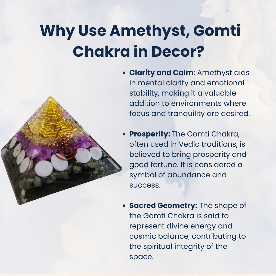 Dhan Suraksha, Laxmi Pyramid Orgonite Amethyst & Gomti Chakra