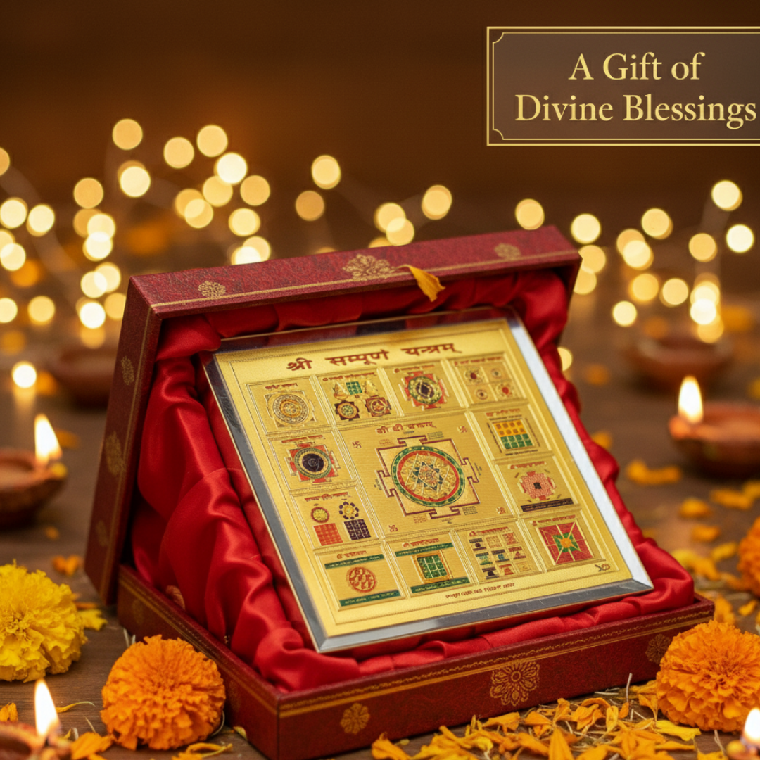 Diwali Divine Sampoorna Yantra – Gold-Plated Sacred Geometry for Prosperity, Protection & Vastu Correction with Stand