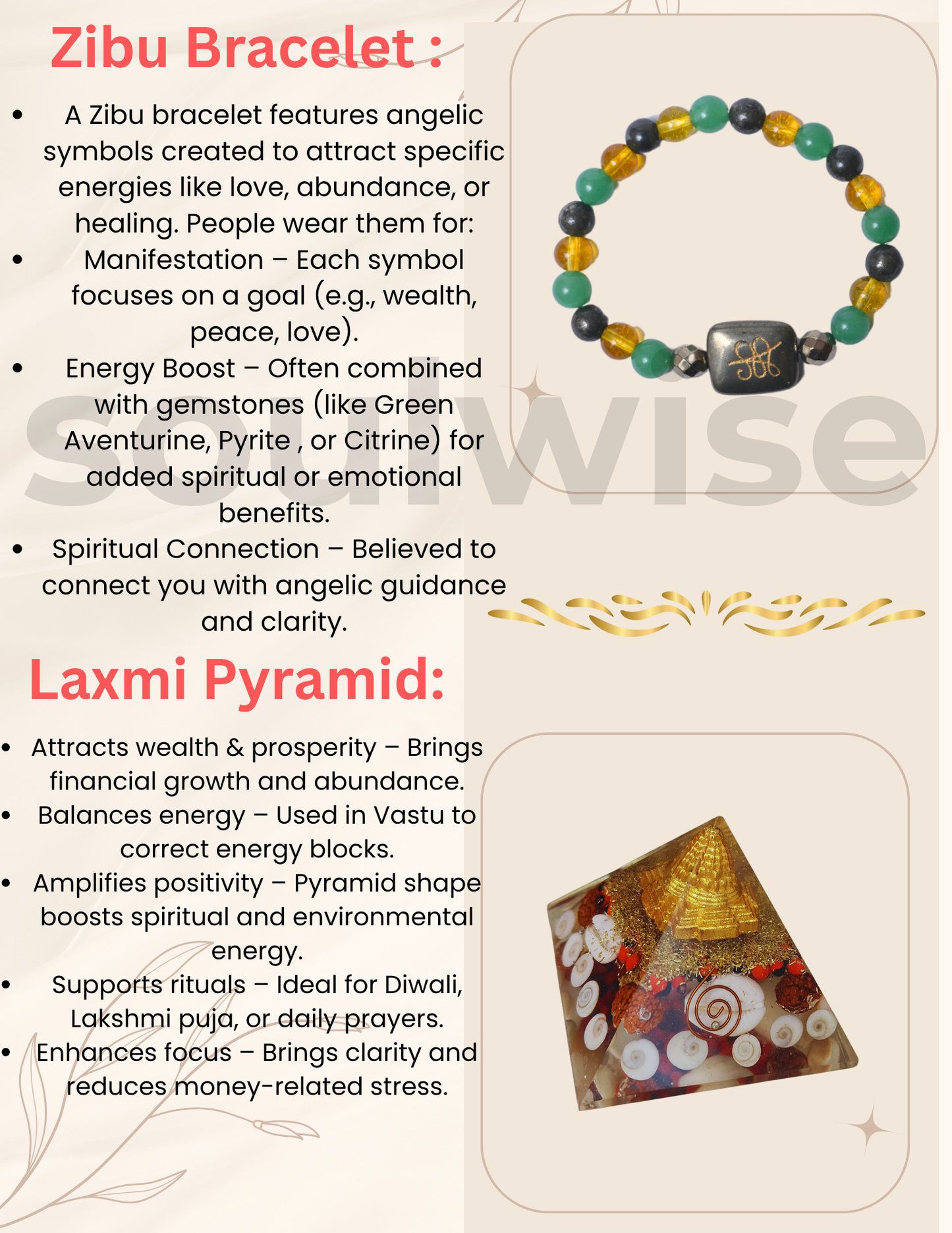 Soulwise Rakhi Gift for Brother Zibu Wealth Bracelet with Certified Pyrite, Green Aventurine & Citrine Crystals (8mm) + Laxmi Pyramid Combo.