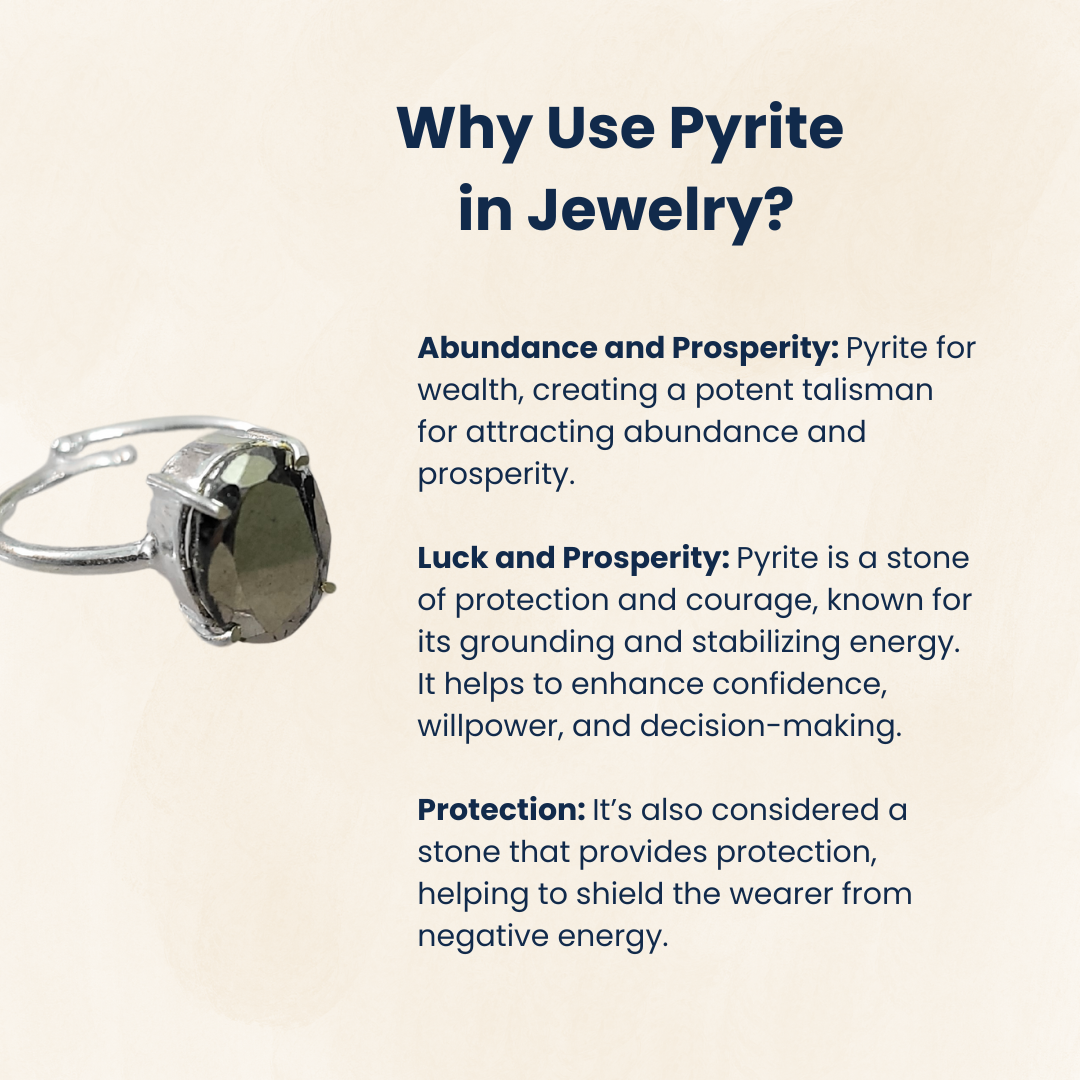Pyrite Gemstone Adjustable Ring for Men, Certified, Energize Your Success & Wealth