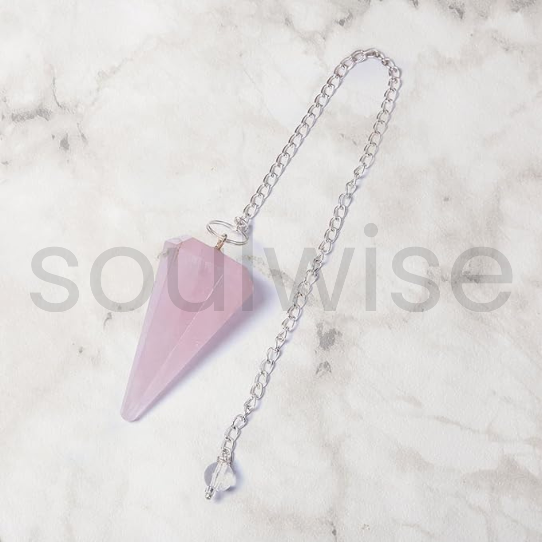 Soulwise Rose Quartz Faceted Dowsing Pendulum With Chain