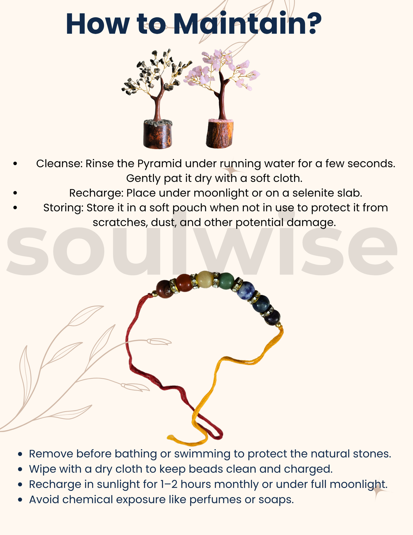 Soulwise Rakhi Gift for Brother – Rose Quartz & Pyrite Crystal Tree Set with Wooden Base (6") + Designer 7 Chakra Healing Stone Rakhi – Raksha Bandhan Special Combo Gift.