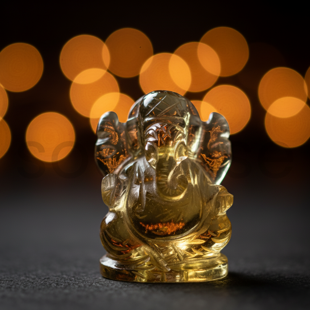 1-Inch Citrine Ganesha Statue – Handcrafted Healing Crystal Figurine