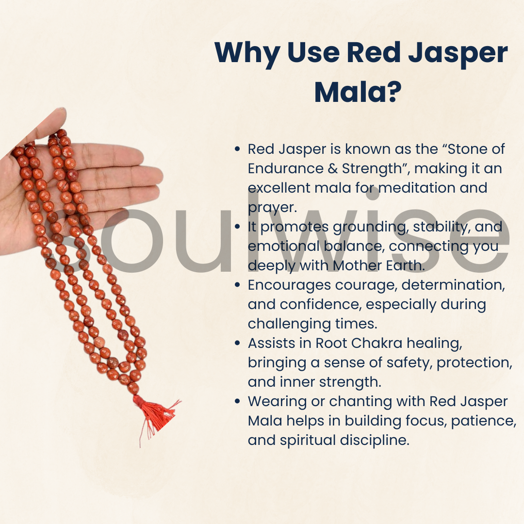 Soulwise Red Jasper Mala Beads 108 –(Handmade Gemstone Japa Mala for Men & Women).