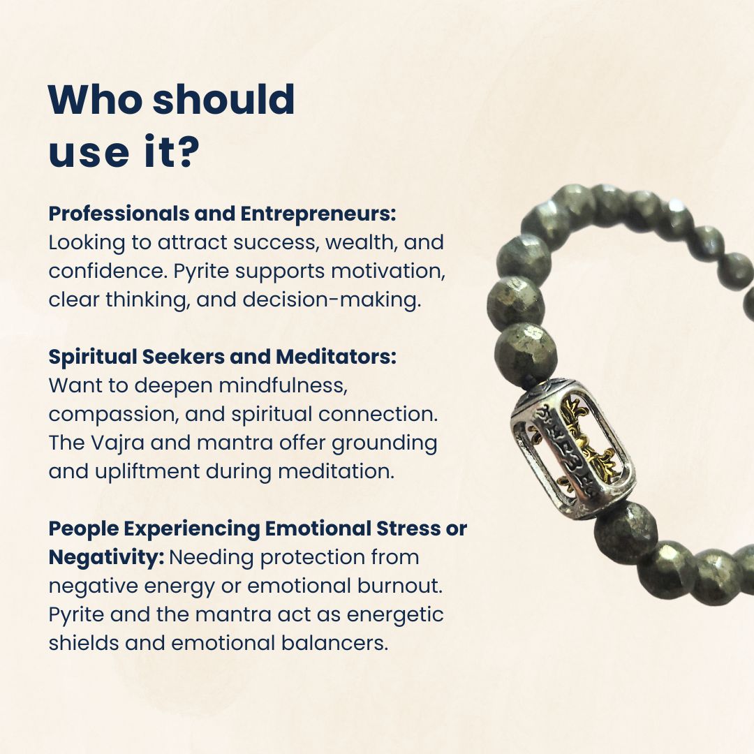 Pyrite Bracelet with Vajra charm Energy Protection, Wealth & Spiritual Healing