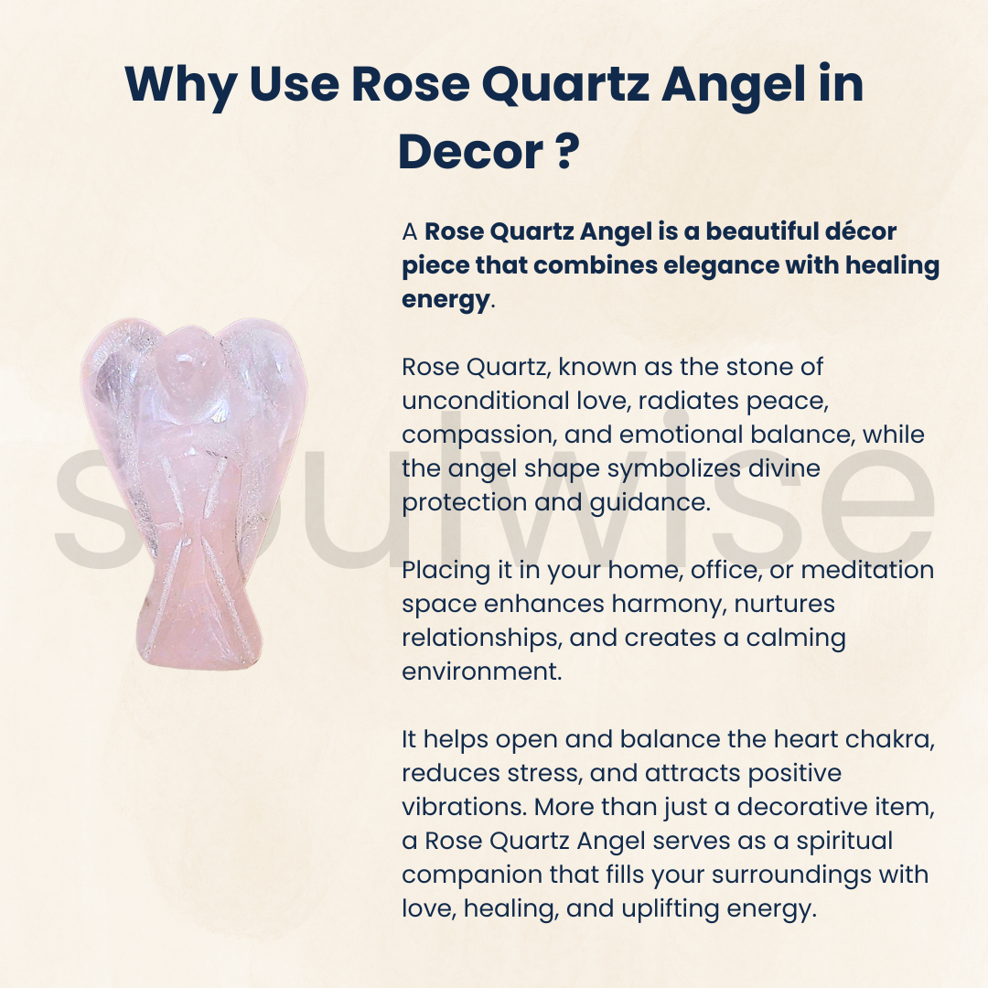 Soulwise Rose Quartz Angel Figurine – Hand-Carved Crystal Guardian Angel – Love & Healing Stone for Protection, Meditation, Gifts & Décor – 1-Inch